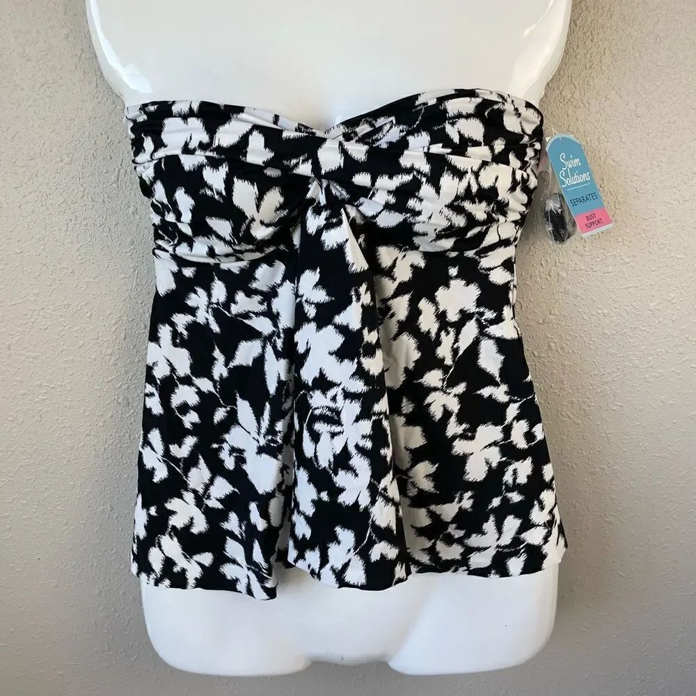 NWT Swim Solutions Black and White Bandeau Tankini Size 8